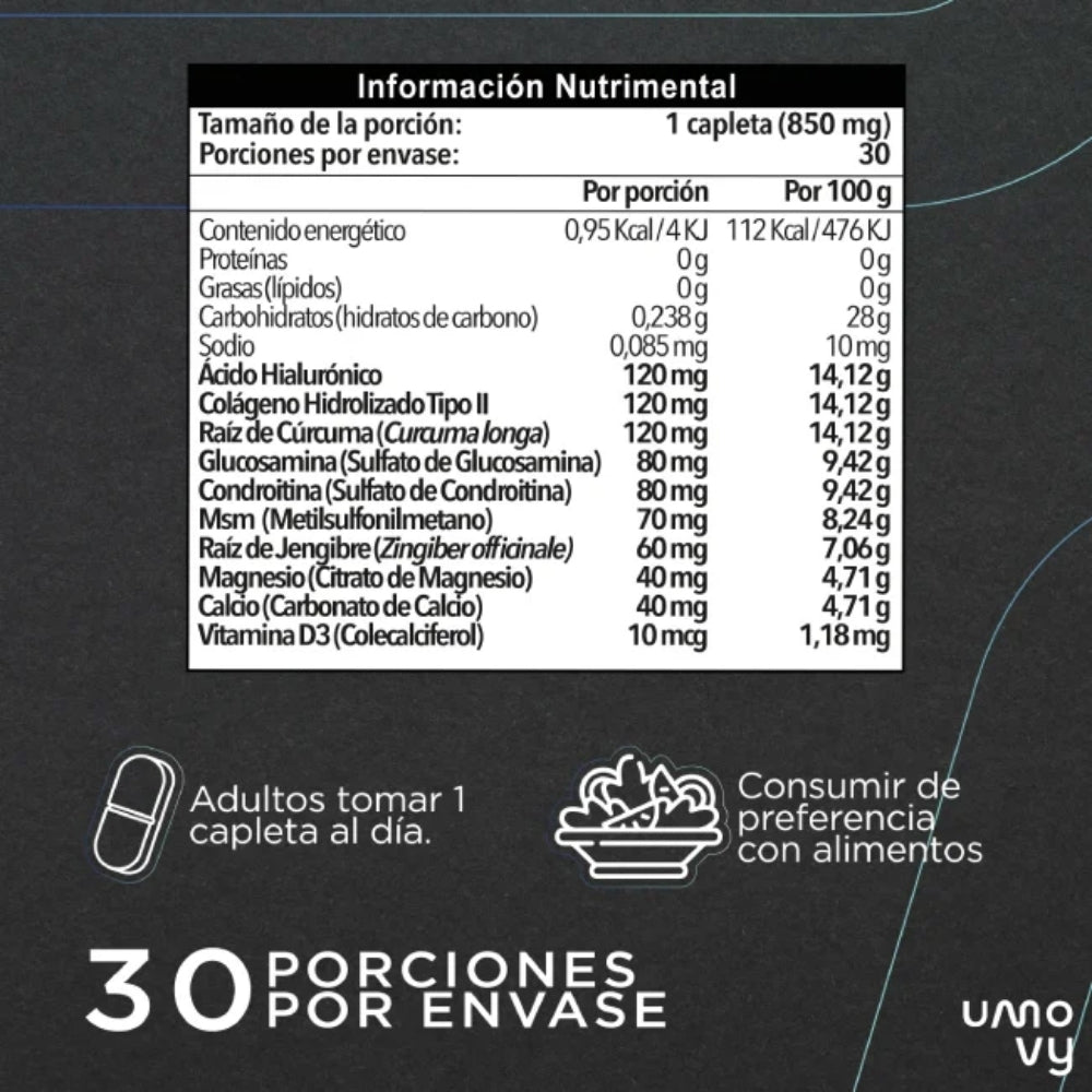 Umovy Hyaluronic Acid 30 Caplets 850mg.